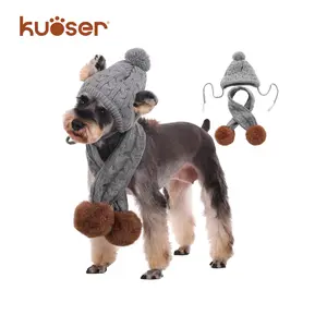 Kuoser Dog Hat & Scarf Set, Dog Knitted Hat Pet Christmas Winter Warm Caps Cute Accessories Neck Ear Warmer Hood Warm Scarf Party Decoration for Pet Cat and Dog fit for Small Medium Large Dogs