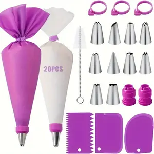 40pcs Icing Bag Set, 10 Piping Tips, Reusable Icing Bag, 20 Disposable Bags, Brush, Converters, Straps, Scraping Tools