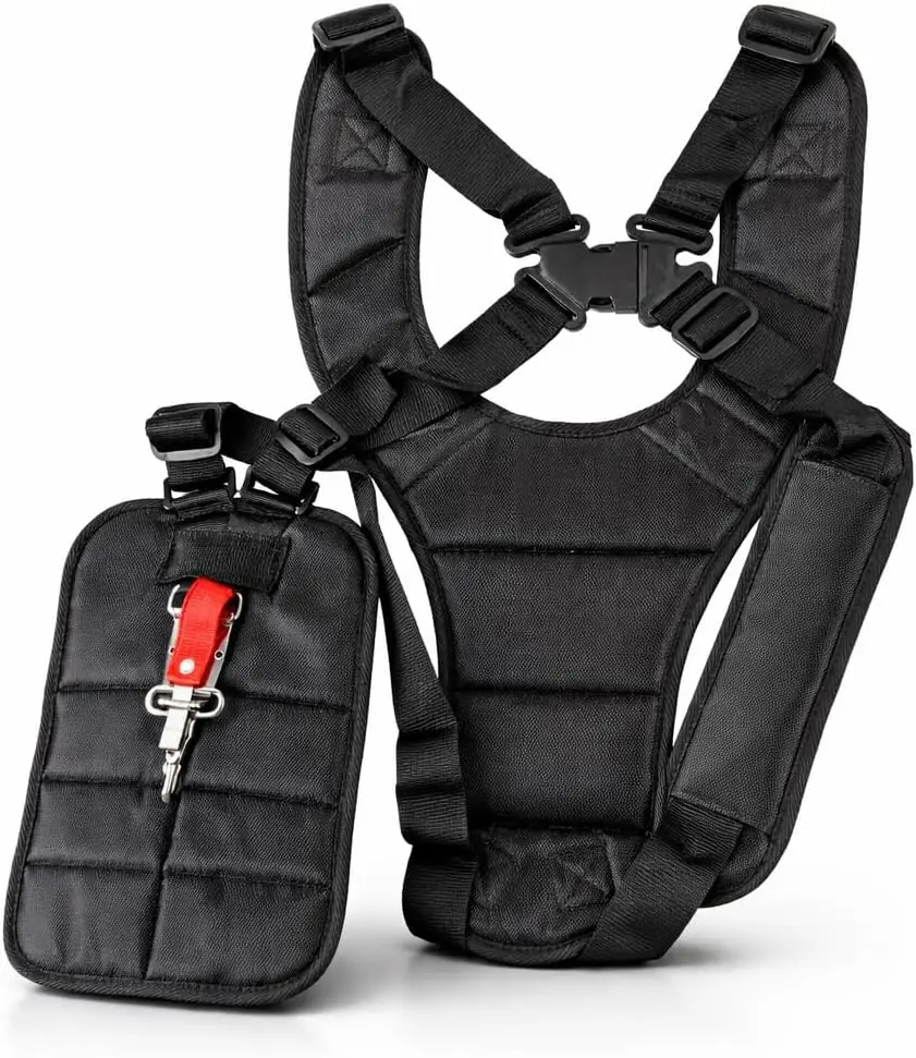 Black Comfort Padded Belt Double Shoulder Strap, Trimmer Shoulder Strap for Trimmers Brushcutters Strimmer Harness, Garden Brush Cutter Lawn Mower Nylon Belt fit for Brush Cutter Trimmer Kit
