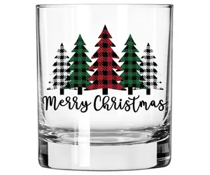 Tales Plaid Trees Christmas Drinking Glasses  11 oz Bourbon Whiskey Rock Glass  Novelty Christmas Whiskey Tasting Glasses  Christmas Home Décor