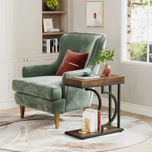 Tribesigns Narrow Side Table in Green for Couch & Sofa with Metal Frame, C-Shaped Design, and Modern Style Furniture Luxury