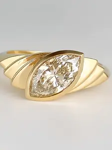 Vintage Luxury Plated 18k Gold Eye Zircon Marquise Cut Ring, Elegant Party Fashion Jewelry for Women, Ladies' Delicate Accessory