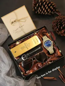 Father's Day Business Classic Quartz Watch Set with Titanium Glasses and Calm Aromatherapy Gift Box, Elegant Men's Wristwatch, Business Fashion Watches