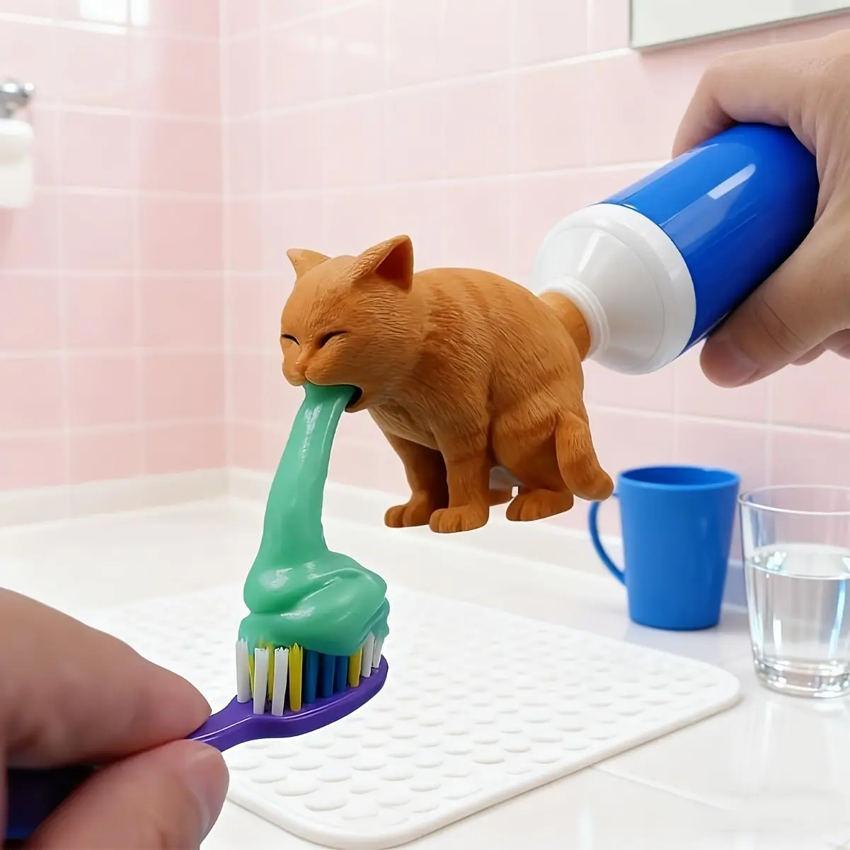 1pc Funny Butt-Shaped Toothpaste Squeezer Keychain - Orange Tail Design, Battery-Free Automatic Glue Dispensing, Bathroom Accessory, Spoof Gift for Humor Enthusiasts