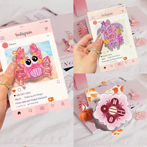 Cute Summer Beach Acrylic Phone Grip | Kawaii Crab Sea Turtle Clear Griptok Collapsible Smartphone Stand Holder