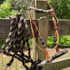 Complete Bitless Bridle Set Rawhide Bosal Horsehair Mecate Rein Horse Size