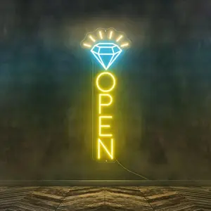 Neon Light Business Sign for Jewelry Store, Luxury Open Sign for Craft Fair, Home Decor Wall Art, Diamond LED Lamp