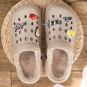 Men's Crocish Fleece Slippers - Comfortable, Warm Footwear with Flip-Flops Slide Design