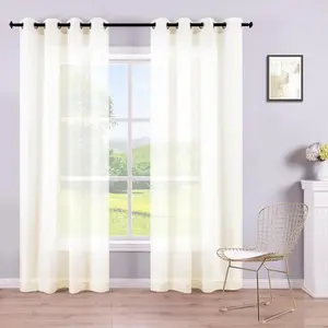 KOUFALL Cream Ivory Sheer Curtains 84 Inch Length 2 Panels Set Grommet Shabby Chic Cottage Core Curtains for Living Room Bedroom, Wide 52 x 84 Inches Long, Off White
