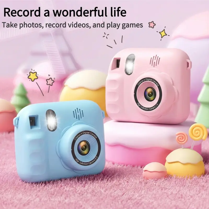Kids' Handheld Battery Powered Digital Point & Shoot Camera - Beginner Digital Portable Camera, 2/5/10-Second Timer Delay, Instant Capture, Music Playback, 600mAh USB Charging Battery, Shockproof, Scratch-Resistant, 5 Fun Games, Cool Gifts for Kids