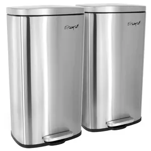 212 MAIN Large Rectangular Split Stainless Steel Step Trash Can - 40L (10.6gal) Dual Bins, Slow-Close Mechanism, Silver Kitchen Trash Can with Smooth Plastic Bucket for Home Use