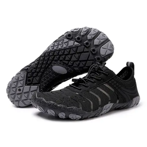 Unisex Barefoot Toe Shoes - Men's Shoes, Women's Breathable Comfortable & Vitality Fabric Footwear, Wide Toe Box, Wetground Traction, Grounded Walking, Non-Slip & Water-Resistant Trail Running Sneakers (Black/Gray/Light Gray),sohochic