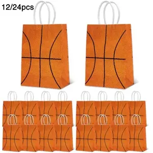 12/24Pcs Basketball Party Gift Bags, Basketball Pattern Gift Bag with Handle, Paper Treat Candy Goodie Bags for Basketball-Themed Party Games Sports Day Birthday Decorations Supplies
