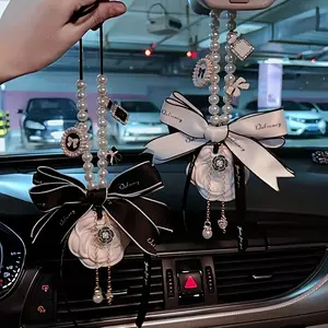 Creative car safe pendant, high-grade pendant online celebrity female expanded fragrant stone camellia car rearview mirror pendant car interior gifts suitable for women, men, general models car interior decor, Car Interior Decoration