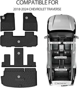 YITAMOTOR Floor Mats Set for 2018-2024 Chevy Traverse with 2nd Row Bucket Seats, Custom Fit All Weather Floor Liners, 3 Row & Cargo Liner Car Mats Set