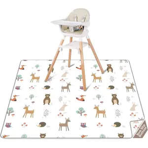 Splat Mat for Under High Chair | 51x51 Inch Anti-Slip  Splash Mat |  & Washable Spill Mat for Highchair Floor and  Play (Woodland Tale)