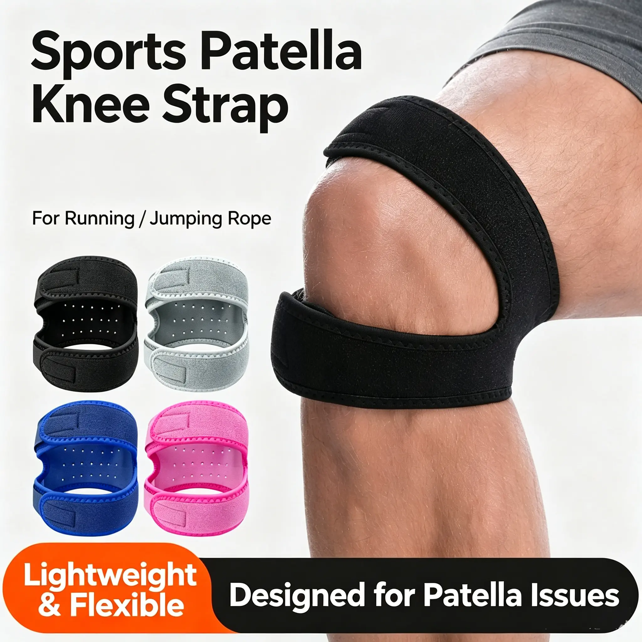 Patella Knee Strap Pain Relief Dual Band Knee Support Brace Breathable Non Slip Protector For Jump Rope Running Basketball Gym Workout Men Women