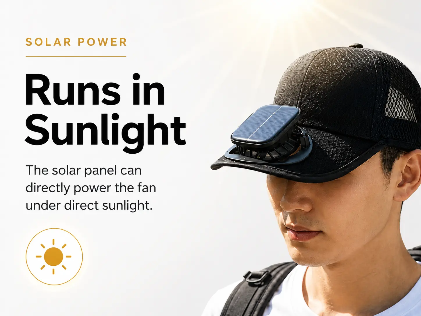 Solar Powered Fan Baseball Cap with Built-in Cooling Fan, Adjustable Outdoor Sun Protection Hat for Hiking, Fishing, Camping & Gardening