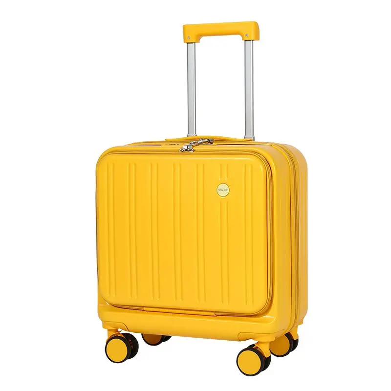 18-Inch Unisex Adults Carry-On Hardshell Luggage, Front Opening Suitcase with Zipper, USB Port, Cup Holder, Spinner Wheels, Combination Padlock, Lightweight, Hand Wash Only, Shipping-Withstandable Gold PC Hard Shell