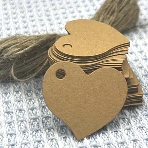 100pcs Vintage Kraft Paper Heart-Shaped Tags, Includes 20m Jute Rope, Double-Sided Blank Gift Labels, Handwritten Info Cards, 1.57x1.77 Inches