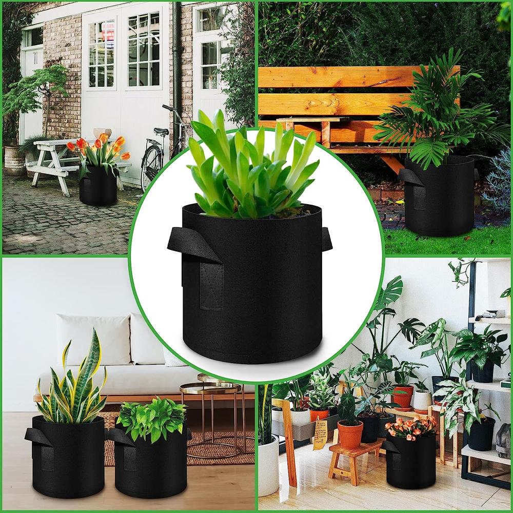 5PCS Fabric Raised Garden Bed Grow Bags Fabric Plant Container  Breathable Planting Container ，Grow Bag Planter Pot with Handles for Plants Flowers Vegetables Green