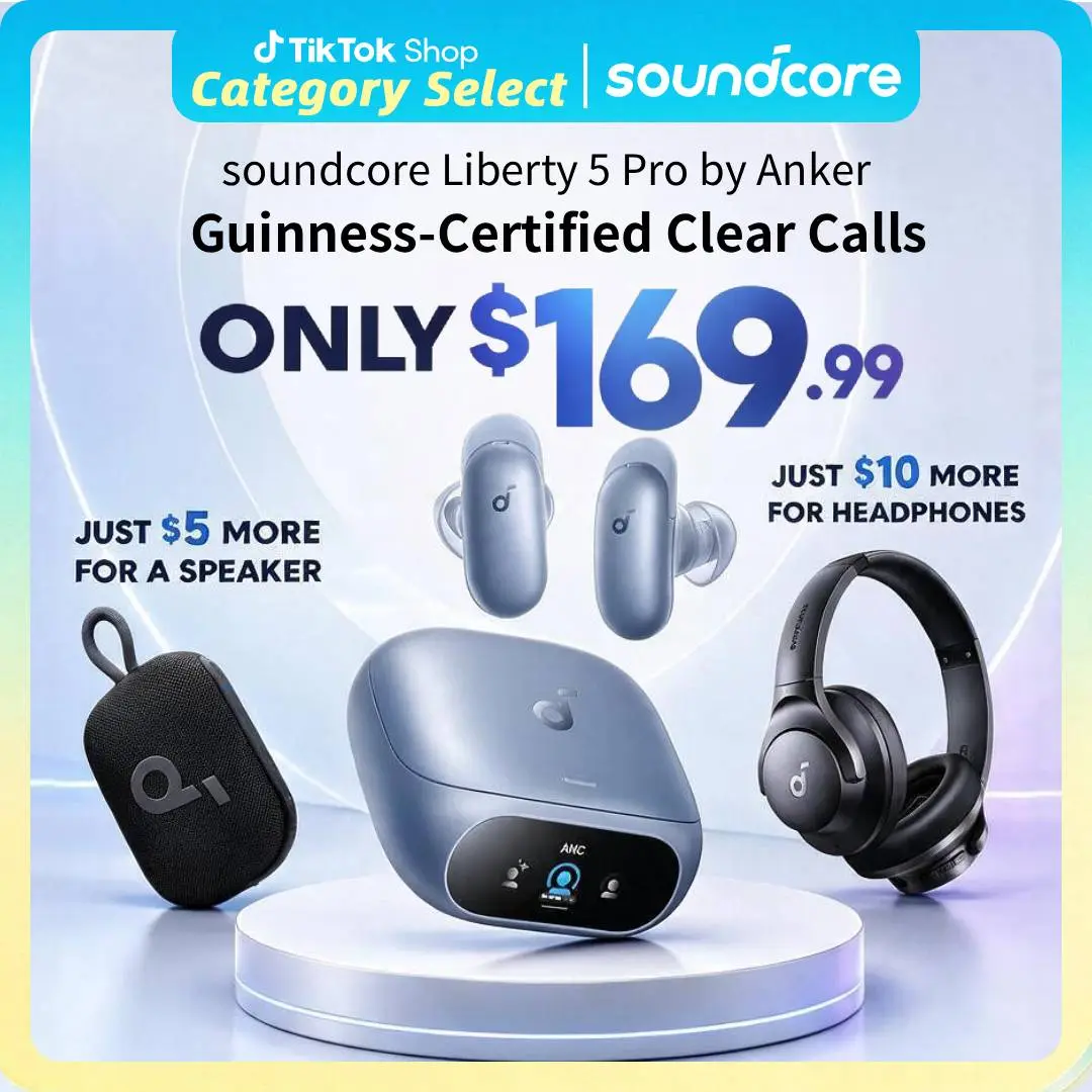 soundcore Liberty 5 Pro by Anker, Exclusive Limited: Add $5/$10 for Extra Premium Gift, Guinness World Records-CertifiedCall Quality, ANKER Thus AI Chip, Active Noise Cancelling Wireless Earbuds, Crystal-CTear Calls for Noisy Environments