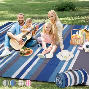 Picnic Blankets Outdoor - 80"x80" Waterproof Beach Blanket, Machine Washable 3-Layer Foldable Park Mat with Sandproof Backing for Grass, Hiking, Travel, Concerts, Indoor (BlueStrip)