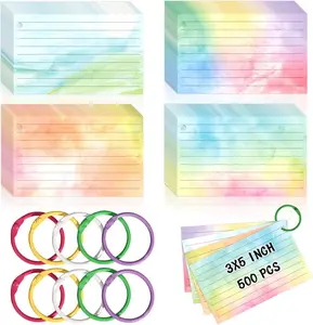 500PCS Colored 3x5 Index Cards with Binder Rings, Lined Flash Cards for Study, School and Office Supplies