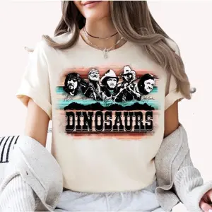 Dinosaur Western Southern Retro Boho Hippie Shirt, Classic Outlaw Country Music Oversized Graphic Shirt