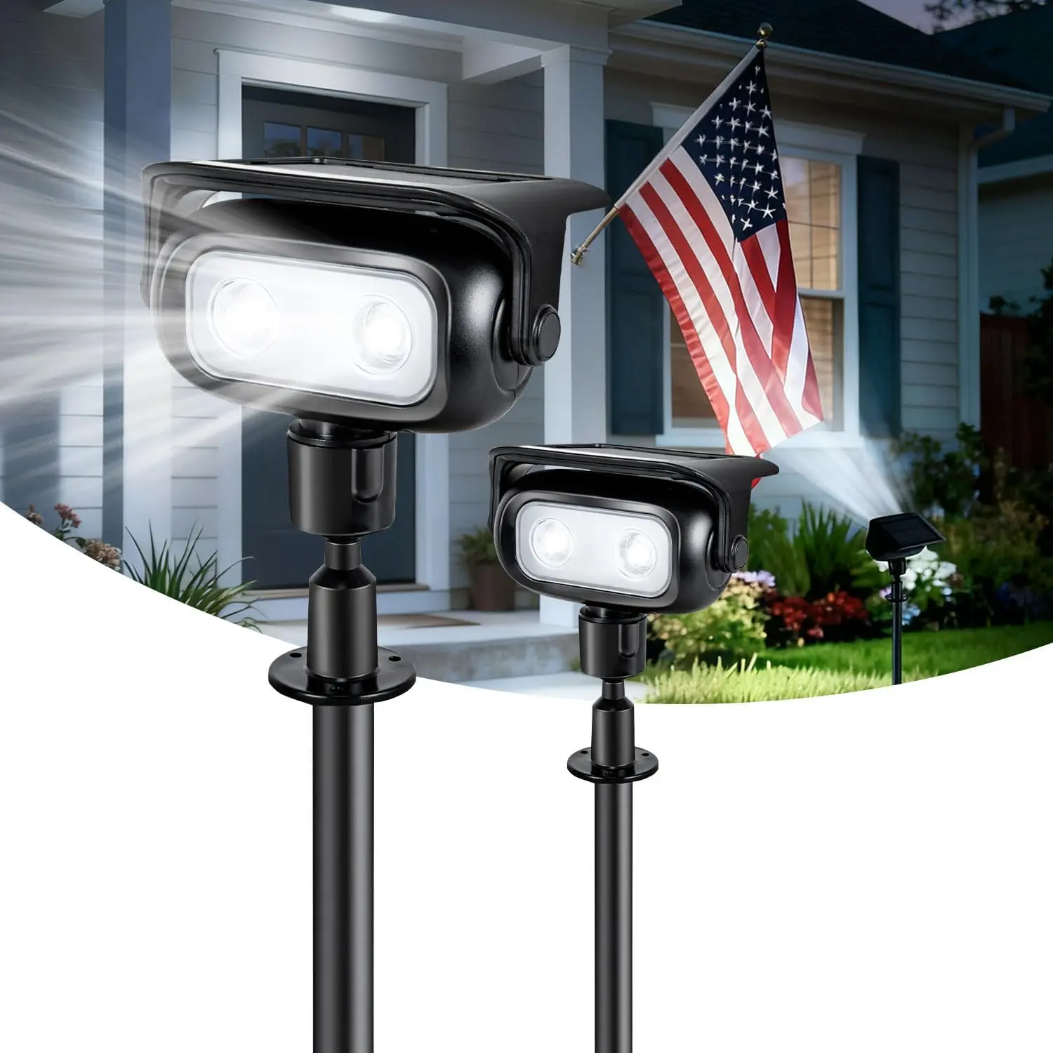 Ollny Solar Lights Outdoor Waterproof IP65, Super Bright LED 2 Lighting Modes 360° Rotation Solar Spot Lights Outdoor, Auto On/Off Landscape Lighting for Yard Garden Pathway