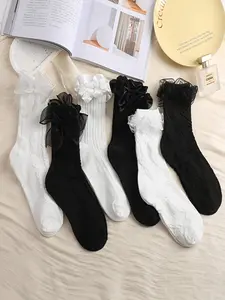 6 Pairs Bowknot Lace Trim Jk Women's Ankle Socks, Summer Comfortable Breathable Cute Versatile Japanese Style Girl Socks