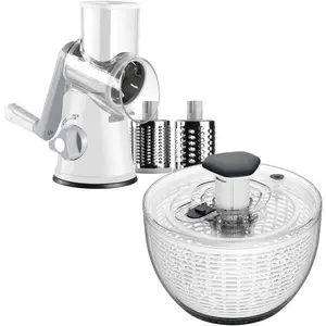 Salad Spinner Lettuce Spinner, -handed Easy Press Large Salad Dryer Mixer and Rotary Cheese Grater Shredder - 3 Drum  Manual Speed Round  Slicer Nut