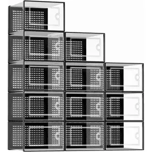 Foldable Shoe Storage Box Portable No Assembly Required 2mm Thick Panel Load Bearing 23kg Dust Resistant Foldable Shoe Container For Home Apartment 12/24Pcs