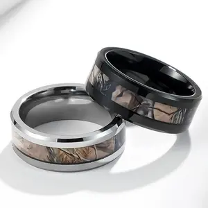 YL 8mm Tungsten Carbide Camo Hunting Ring for Men Real Tree and Outdoor Camouflage Wedding Band