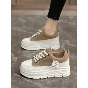 Women's Fashionable Plain Color Lace Up Platform Sneakers, Casual Comfortable Sports Shoes for Daily Wear, Female All-match Round Toe Shoes for Daily Wear