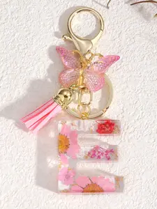 Resin Dripping Letter Keychain, Daisy Charm Keyring, Floral Pattern Keychain, Simple Dry Flower Ornament, Women's Pendant, Girls' Gift, Bag Accessory