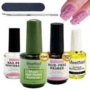 MeetNail Magic Gel Nail Polish Remover Kit with Nail Prep Dehydrate and Acid-Free Primer Non Acid Primer for UV Gels Fast Dry Superior Bonding Agent Gift Box Set Hema-Free Acrylic Nail Supplies