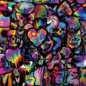 50 pcs Pop Style Cartoon Decals Rainbow Graffiti Vinyl Waterproof Stickers, For Suitcase Water Bottle DIY Phone Laptop Computer Skateboard Luggage Helmet Self Adhesive Decor