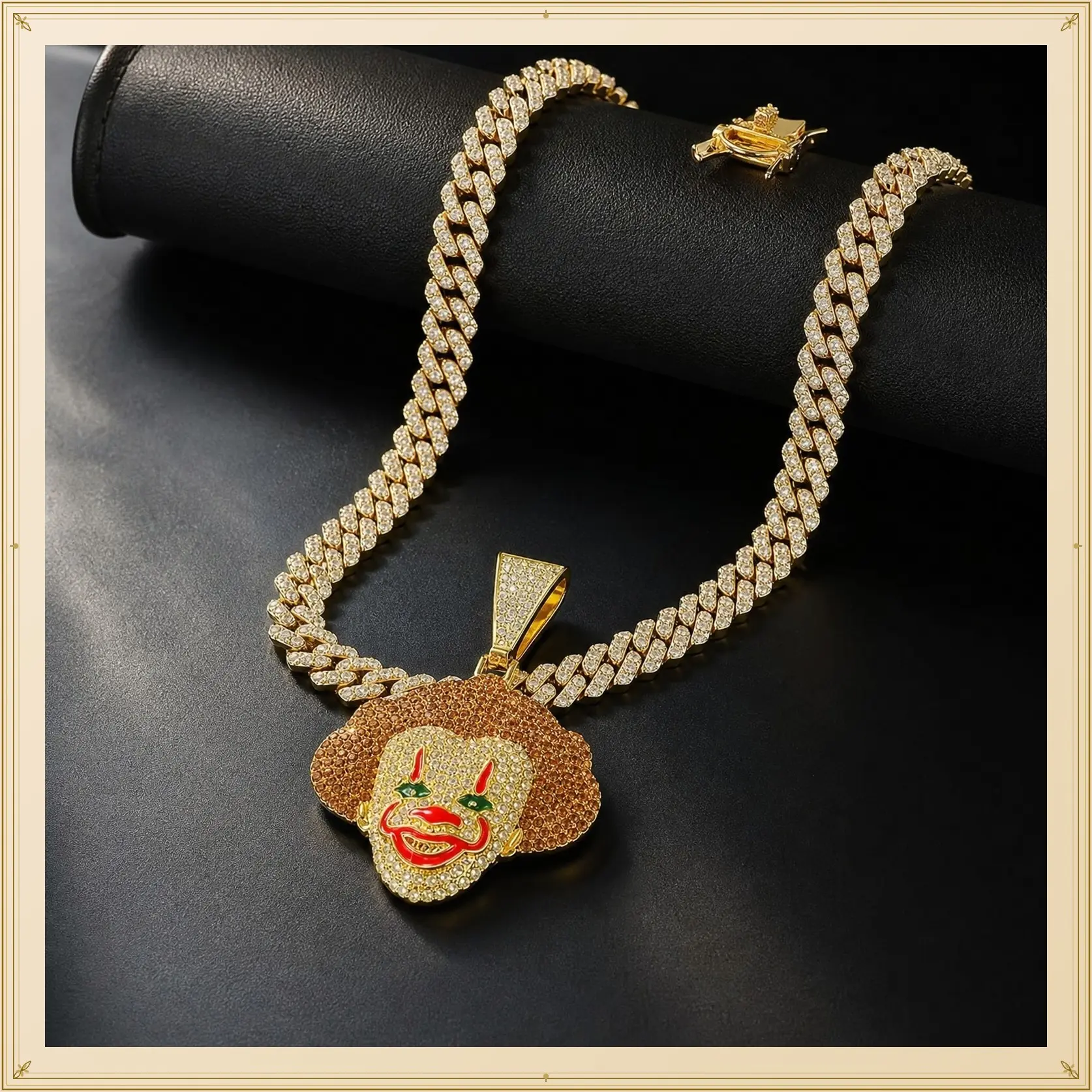 Fashion hip hop clown pendant punk style Cuban necklace - perfect for party gatherings, very fashionable latest style Iced Out Jewelry Matelasse Chain