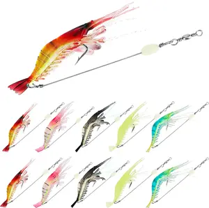 10 count Saltwater Fishing Lures Shrimp Baits Set,  Soft Shrimp Fishing Tackle with Luminous  Hooks, for Freshwater and Saltwater -