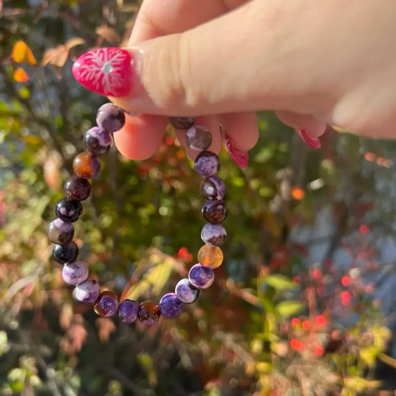 Purple Orca Agate 8mm Beaded Bracelet – Handmade Gemstone Jewelry, Stretch Stackable Bracelet, Minimalist Gift