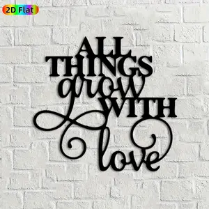 1pc "All Things Grow With Love" Metal Wall Art, Inspirational Quote Statue Mural, Ideal Gift for Valentine's Day, Wedding, Love Decor Enthusiasts,  Perfect for Bedroom Wall & Garden Fence, Romantic Home Decor Accent
