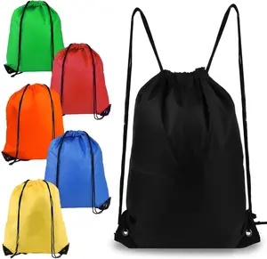 Drawstring Backpack 6Pcs Drawstring Gym Bags Black Draw String Bags Backpack for Sports, Gym, Travel, Swimming, Beach