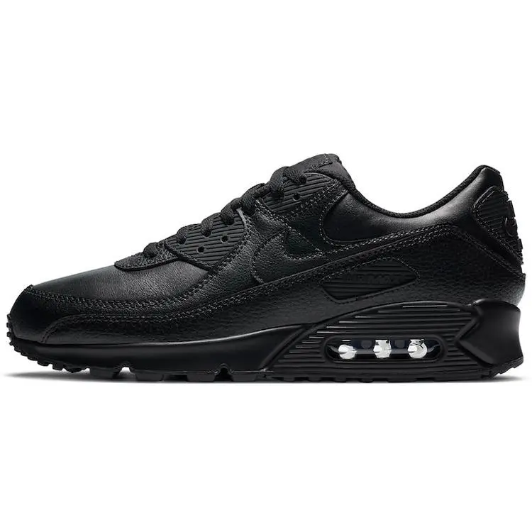 Nike Air Max 90 Leather Triple Black Stylish Comfortable Cushioned Breathable Low Top Casual Running Shoes Men's CZ5594-001