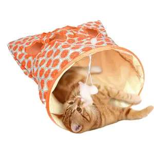 Tunnel Bag, Orange, Indoor  & Hamsters Play Tunnel , Crinkle Sack Bag with 1 Little  &  Ball, Collapsible & Portable