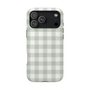 Green Gingham Phone Case – Aesthetic Checkered Pastel Phone Cover, Pastel Aesthetic Case, Pastel Phone Case, Gift for Him/ Her, Men/ Women, Birthday -  iP Xr, 11, 12, 13, 14, 15, 16, 17, S21, 22, 23, 24, 25 - Tough case, MagSafe, Phone case