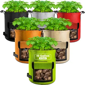 6 Pack 10 Gallon Potato Grow Bags with Flap, Thickened Nonwoven Fabric Grow Bags for Growing Potatoes, Colorful Plant Grow Bags Pots Gardening Vegetable Potato Growing Bags with Durable Handles