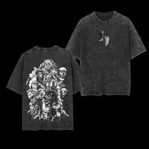 Retro Heavy "TITAN" Attack On Titan Anime Double Printed Vintage Oversized Washed Tee Unisex Oversize Anime Manga Washed Heavyweight Cotton T-shirt, Gift For Anime Fan, Anime Lover