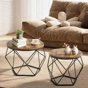 Set of 2 Modern Geometric Round Nesting Coffee Tables with Hidden Storage Movable End Tables Decor Furniture for Living Room Office