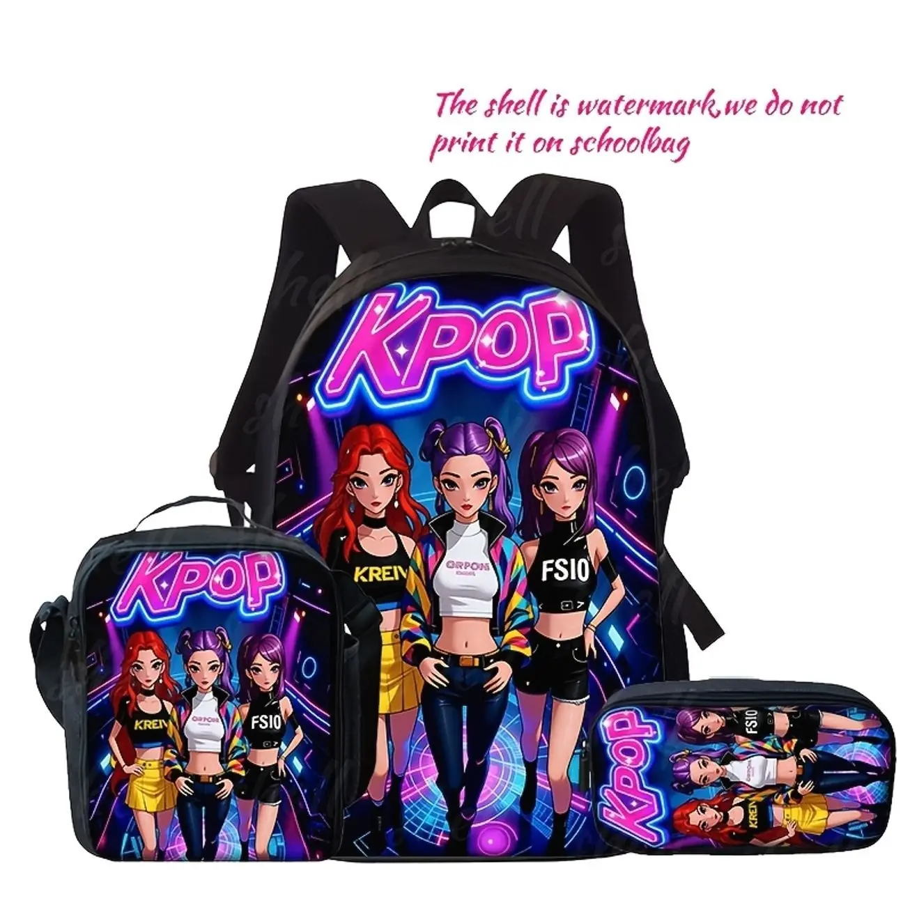 Cute Girl Group Backpack 1/2/3 Piece Set, HD Print Pop Idol Music Fan School Bag with Lunch Bag & Pencil Case